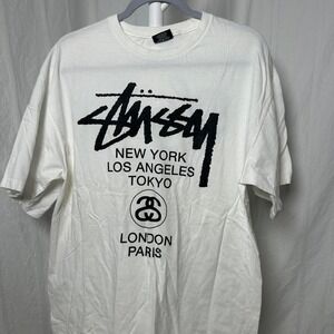 Stussy World Tour Tee Mens XLWhite Short Sleeve Y2K Stussy World Tour Tee
